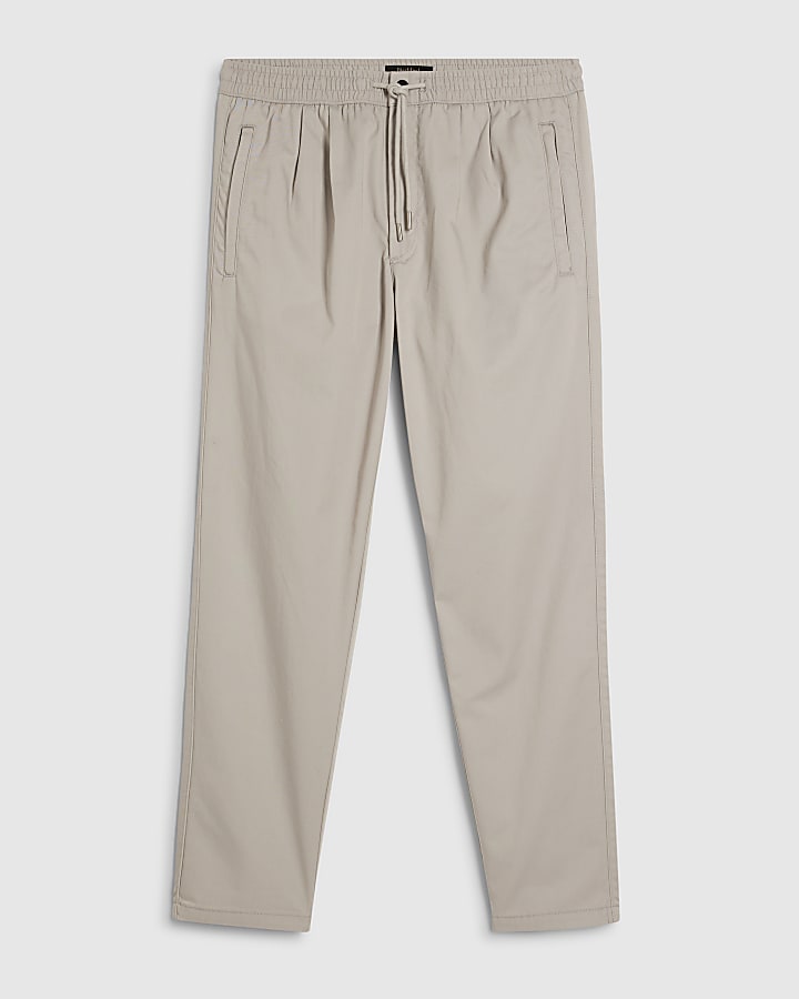 Grey Elasticated Straight Trousers