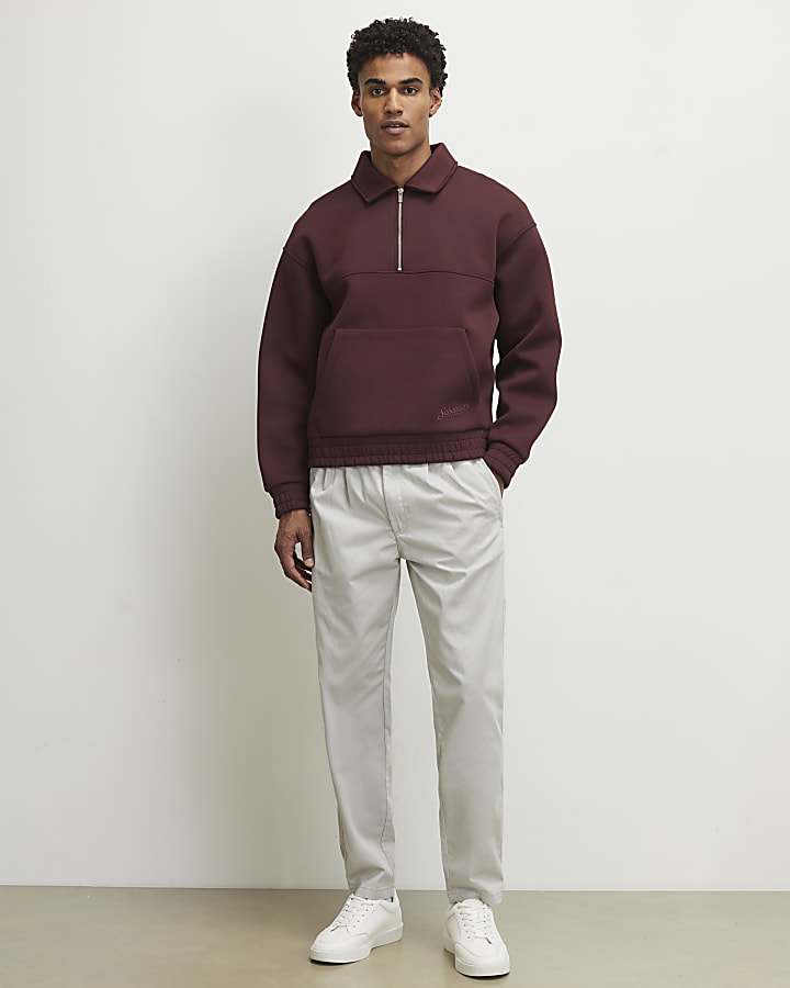 Grey Elasticated Straight Trousers