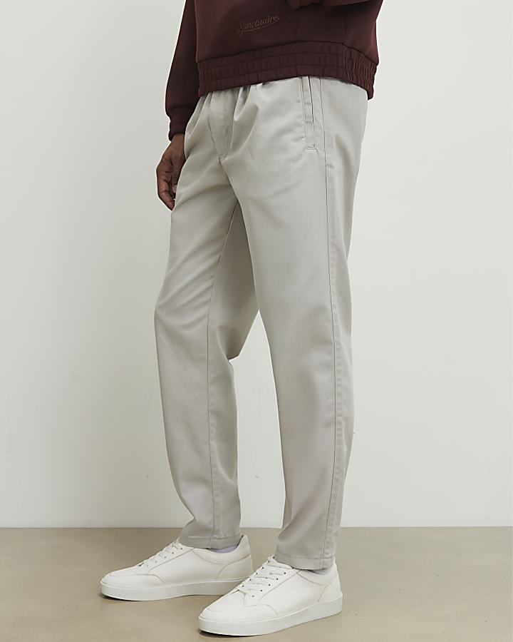 Grey Elasticated Straight Trousers