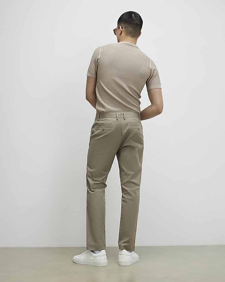 Beige Slim Fit Chino Trousers