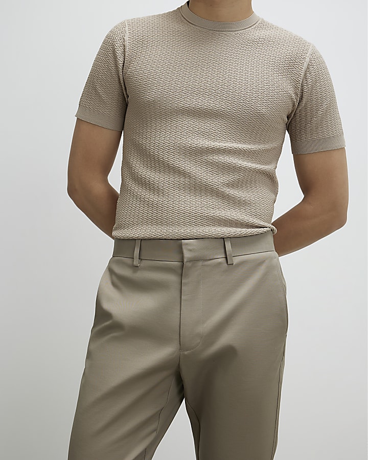 Beige Slim Fit Chino Trousers
