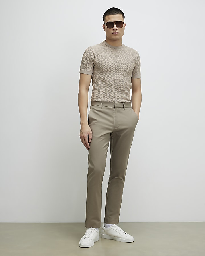 Beige Slim Fit Chino Trousers