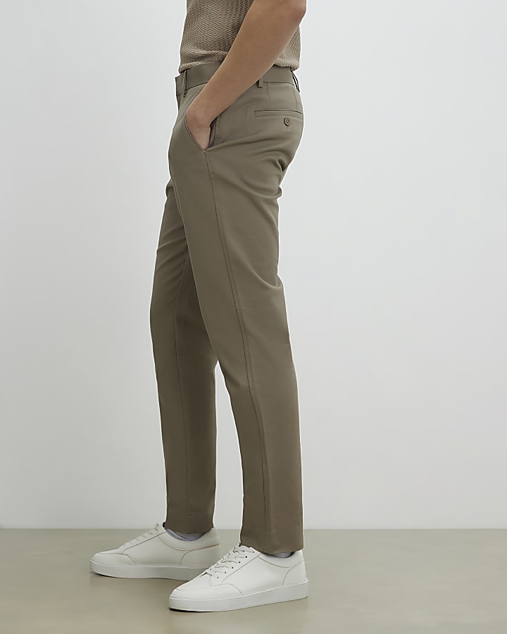 Beige Slim Fit Chino Trousers