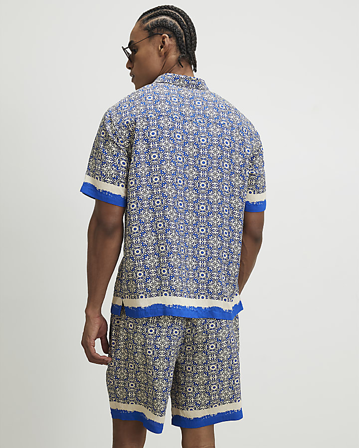 Blue Tile Print Shorts