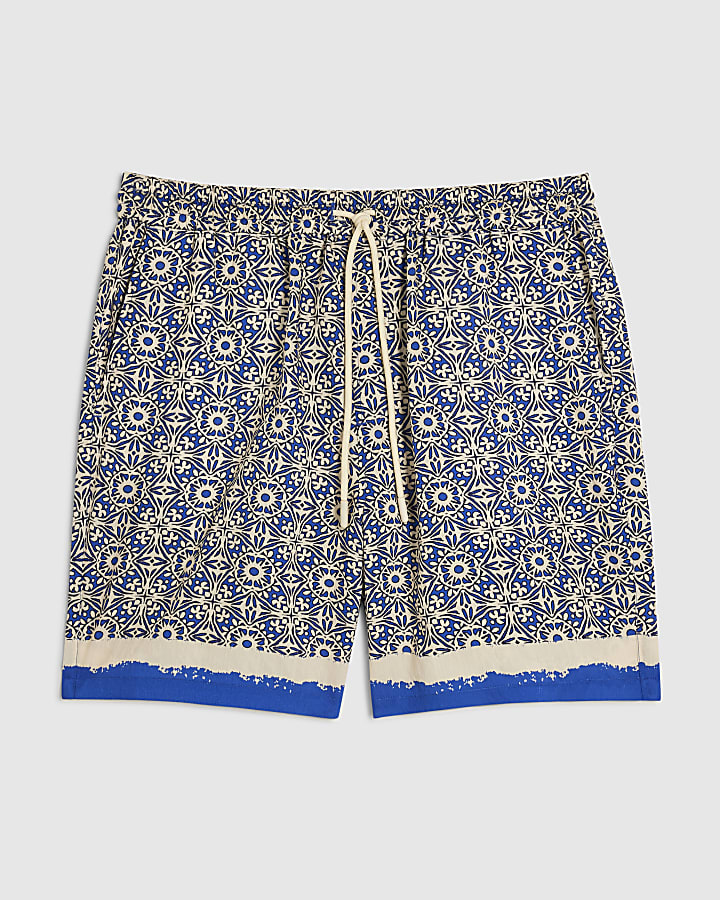 Blue Tile Print Shorts