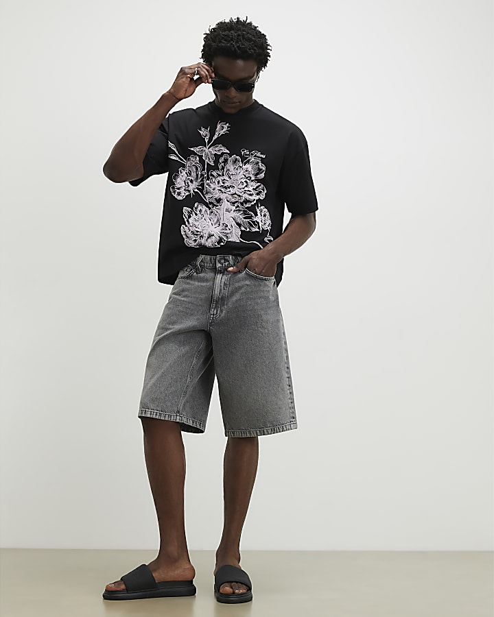 Black Oversized Floral T-Shirt