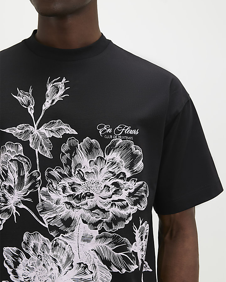 Black Oversized Floral T-Shirt
