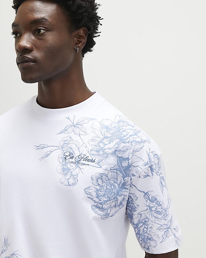 White Oversized Floral T-Shirt