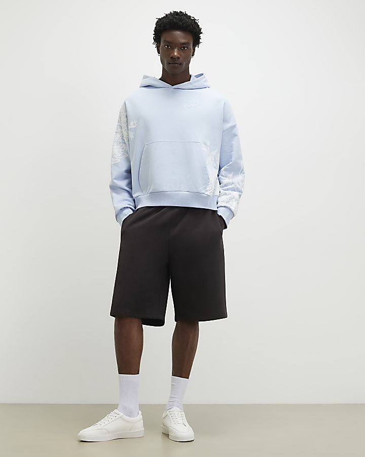 Blue Oversized Floral Hoodie