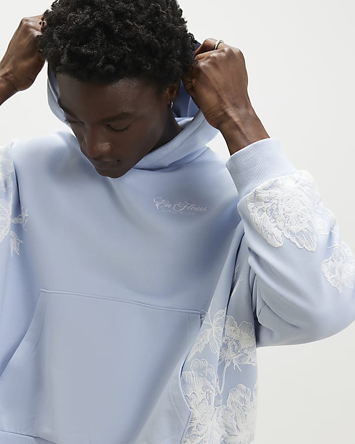 Blue Oversized Floral Hoodie