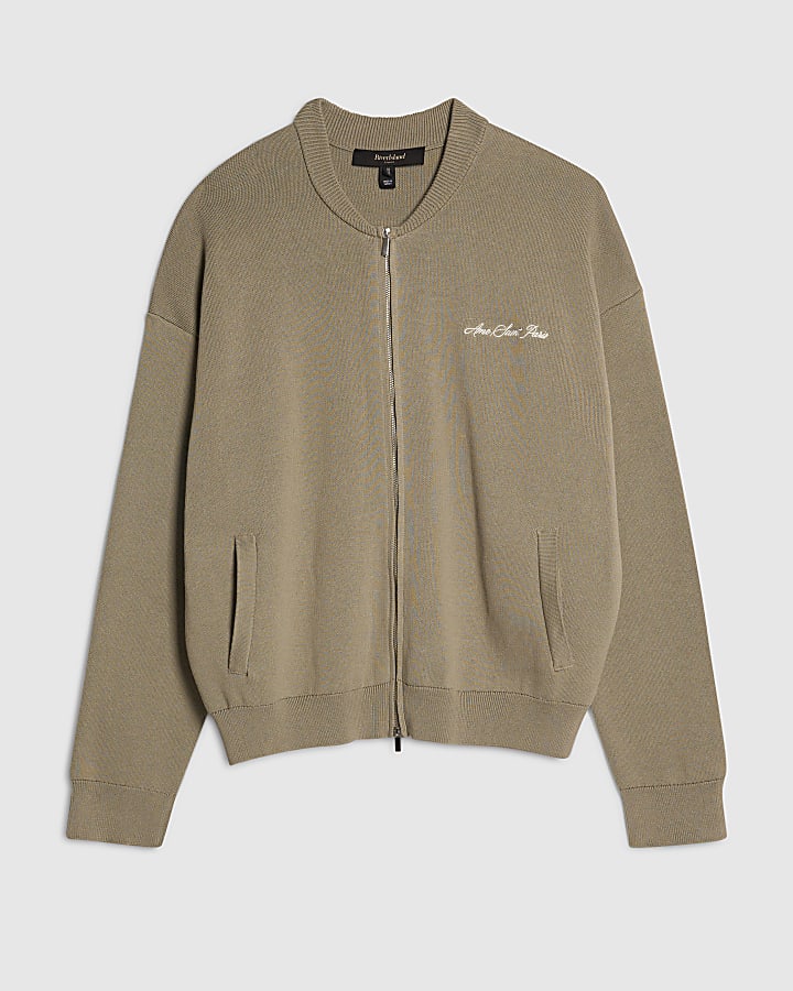 Green Regular Fit Knitted Bomber Jacket