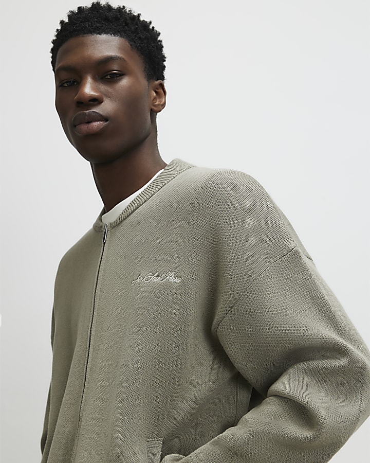 Green Regular Fit Knitted Bomber Jacket