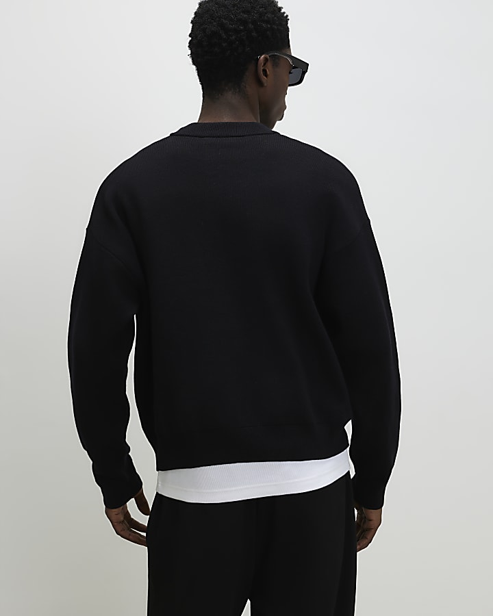 Black Regular Fit Knitted Bomber Jacket