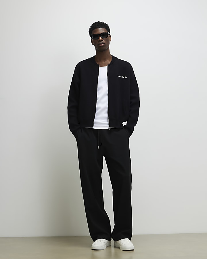 Black Regular Fit Knitted Bomber Jacket
