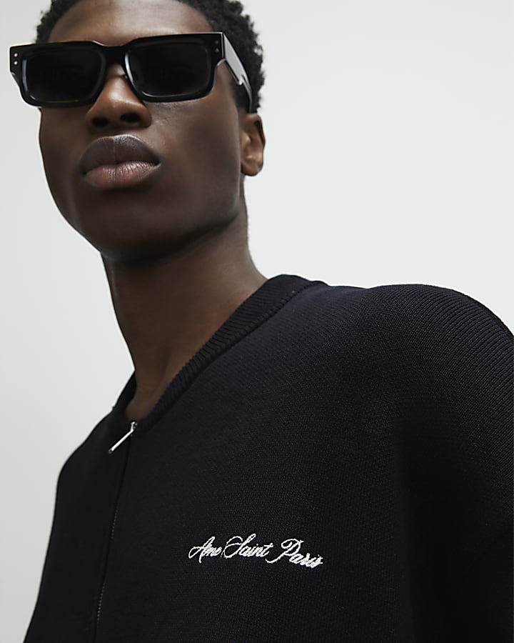 Black Regular Fit Knitted Bomber Jacket
