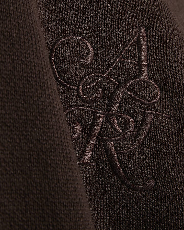 Brown Plain Compact Knit V Neck Jumper