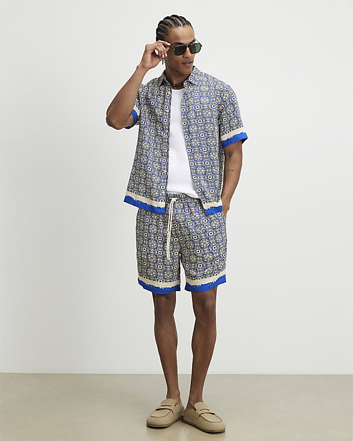 Blue Tile Print Shirt