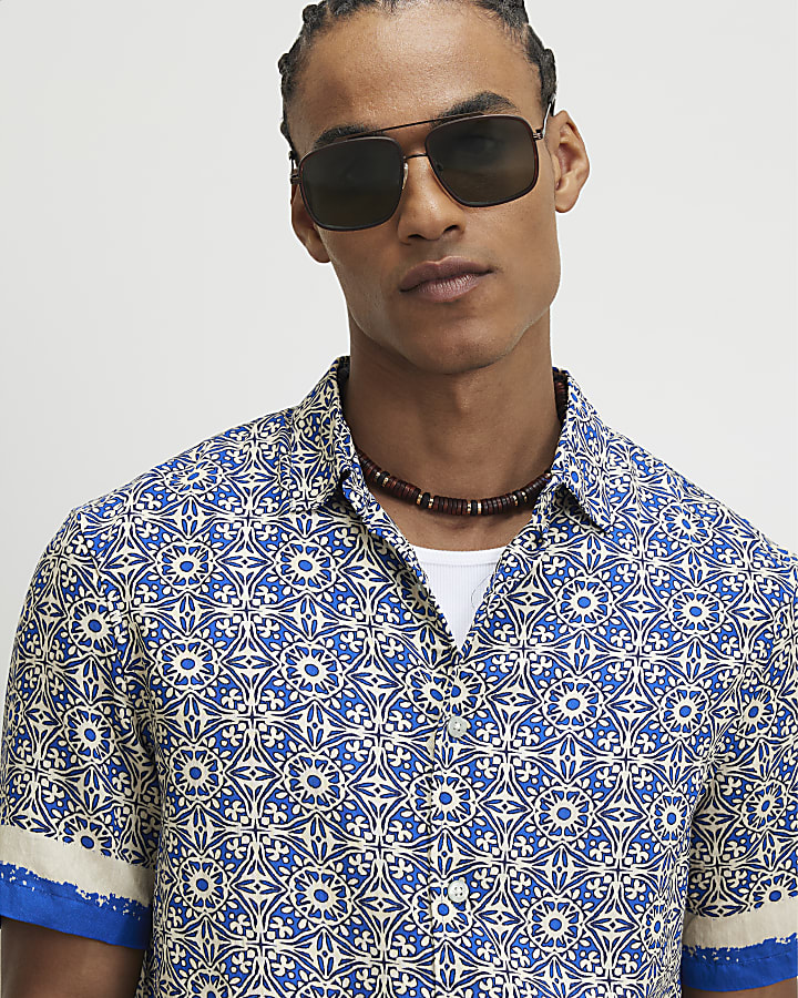 Blue Tile Print Shirt