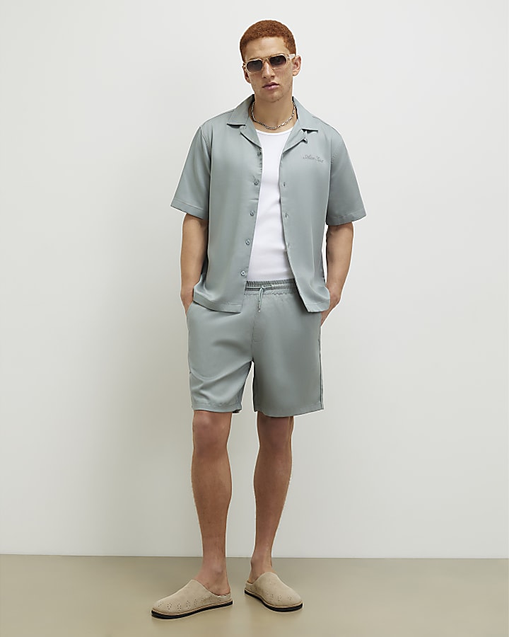 Blue Regular Fit Embroidered Script Shirt