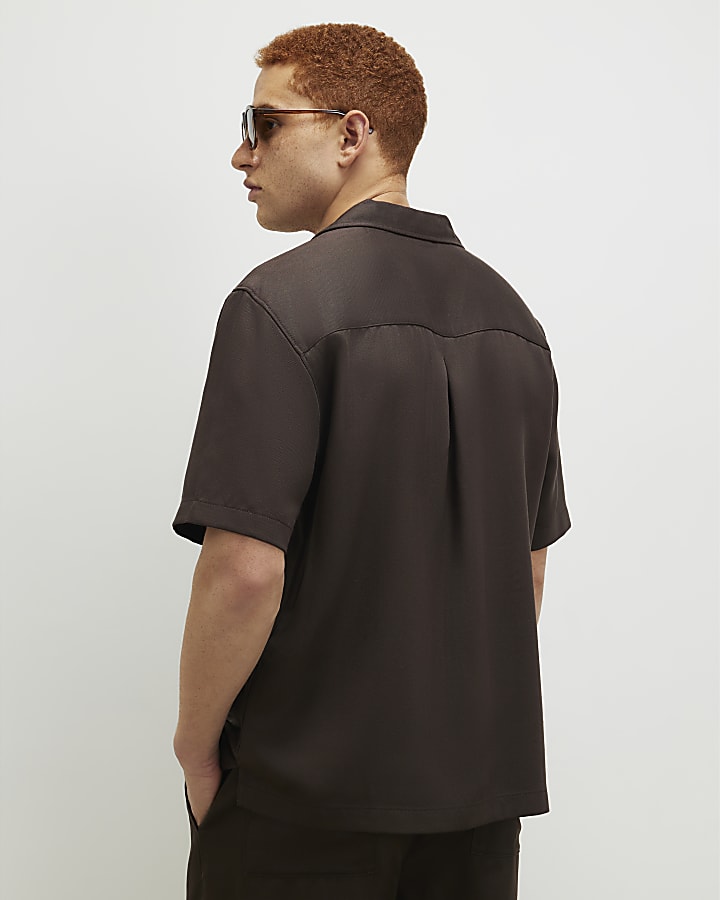 Brown Regular Fit Embroidered Script Shirt