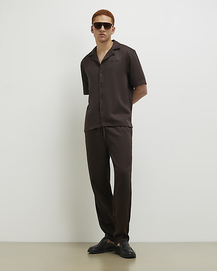 Brown Regular Fit Embroidered Script Shirt