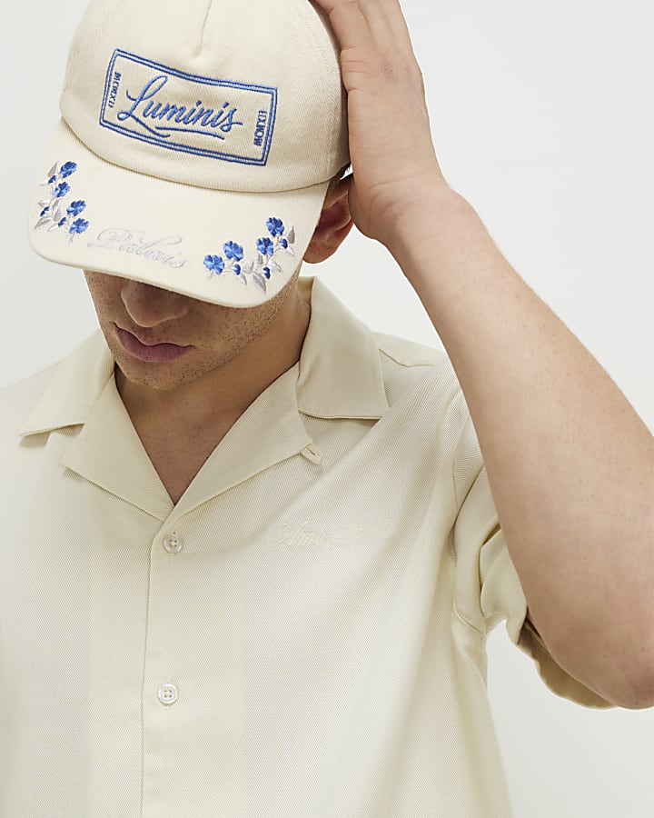 Cream Regular Fit Embroidered Script Shirt
