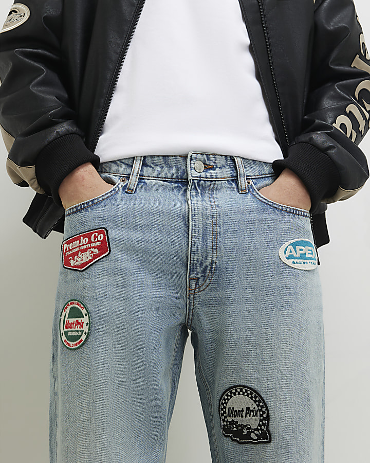 Blue Loose Fit Bernardo Badge Jeans