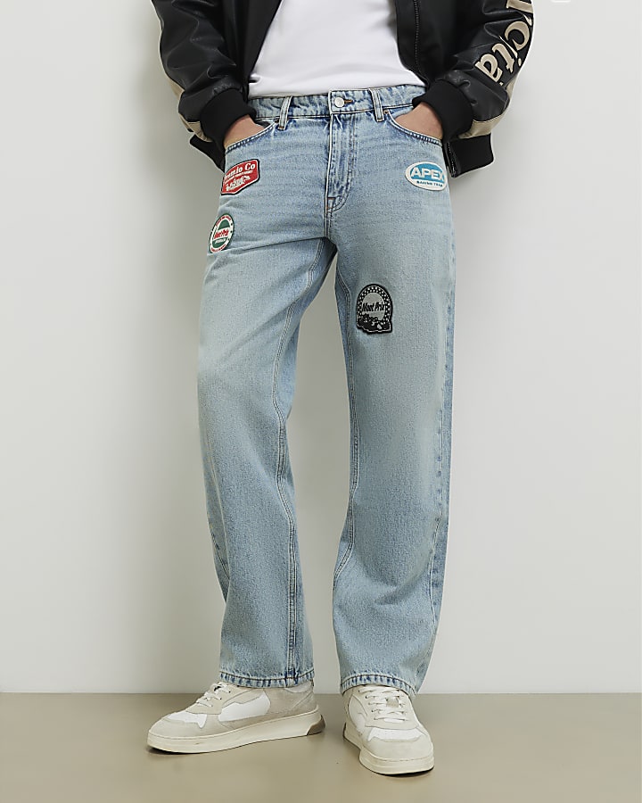 Blue Loose Fit Bernardo Badge Jeans