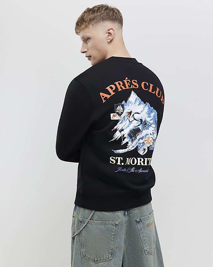 Black Oversized Fit Apres Club Ski Sweatshirt