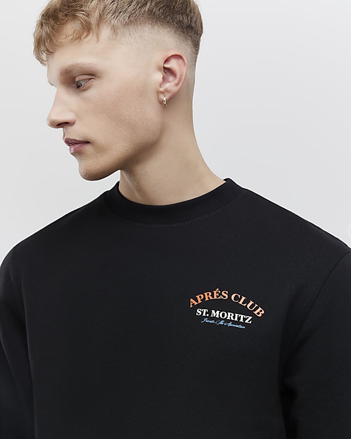 Black Oversized Fit Apres Club Ski Sweatshirt