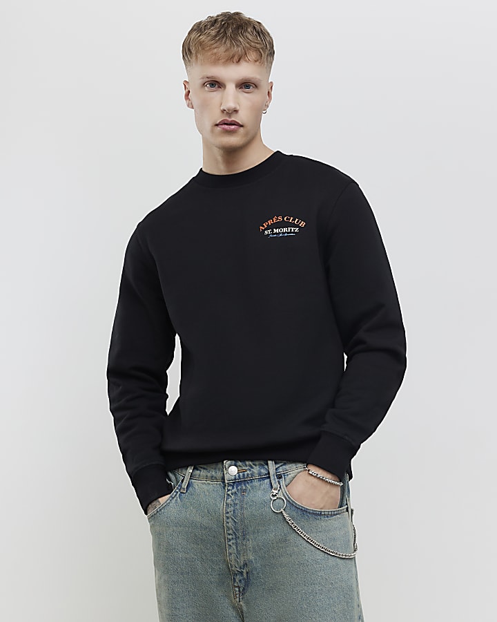Black Oversized Fit Apres Club Ski Sweatshirt