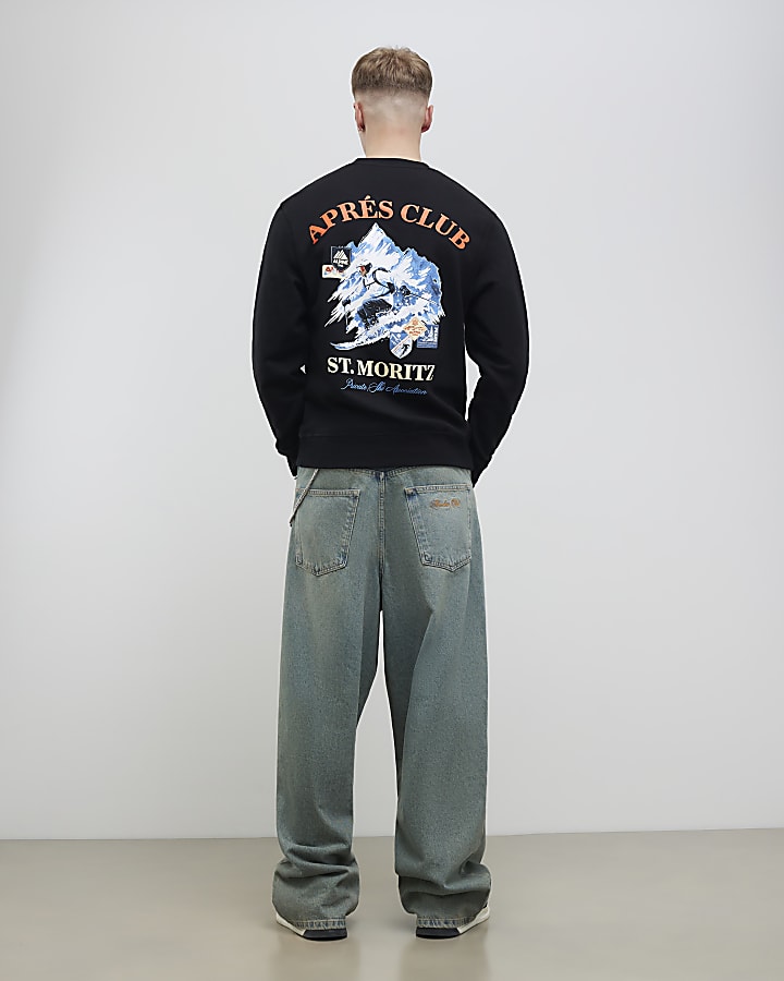 Black Oversized Fit Apres Club Ski Sweatshirt