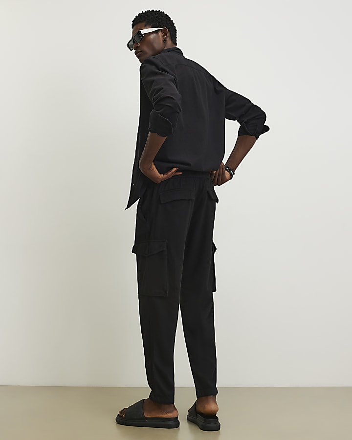 Black Slim Fit Cargo Trousers