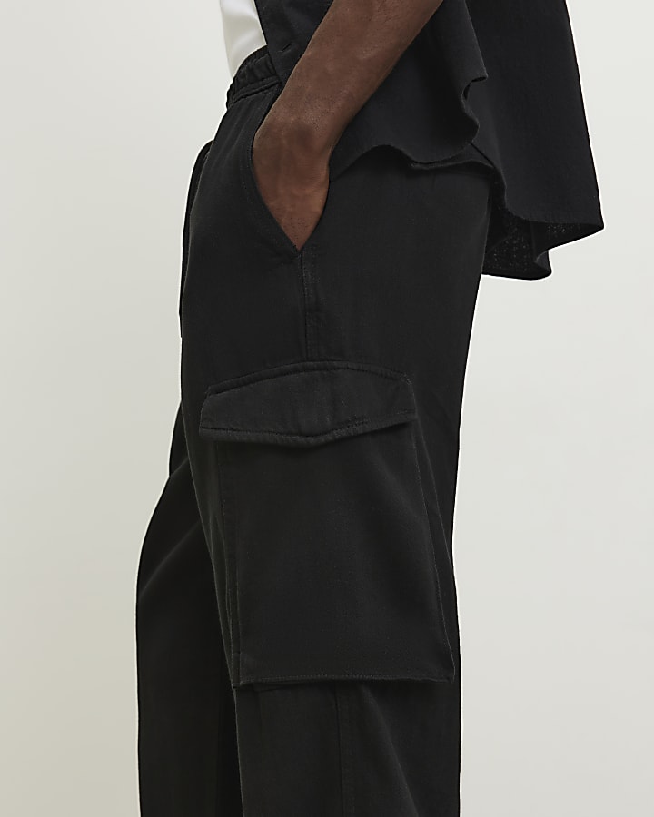 Black Slim Fit Cargo Trousers