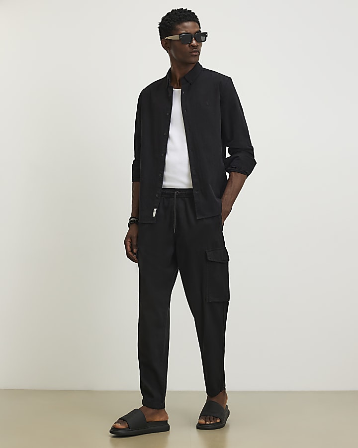 Black Slim Fit Cargo Trousers
