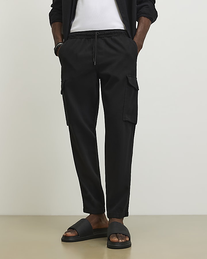 Black Slim Fit Cargo Trousers