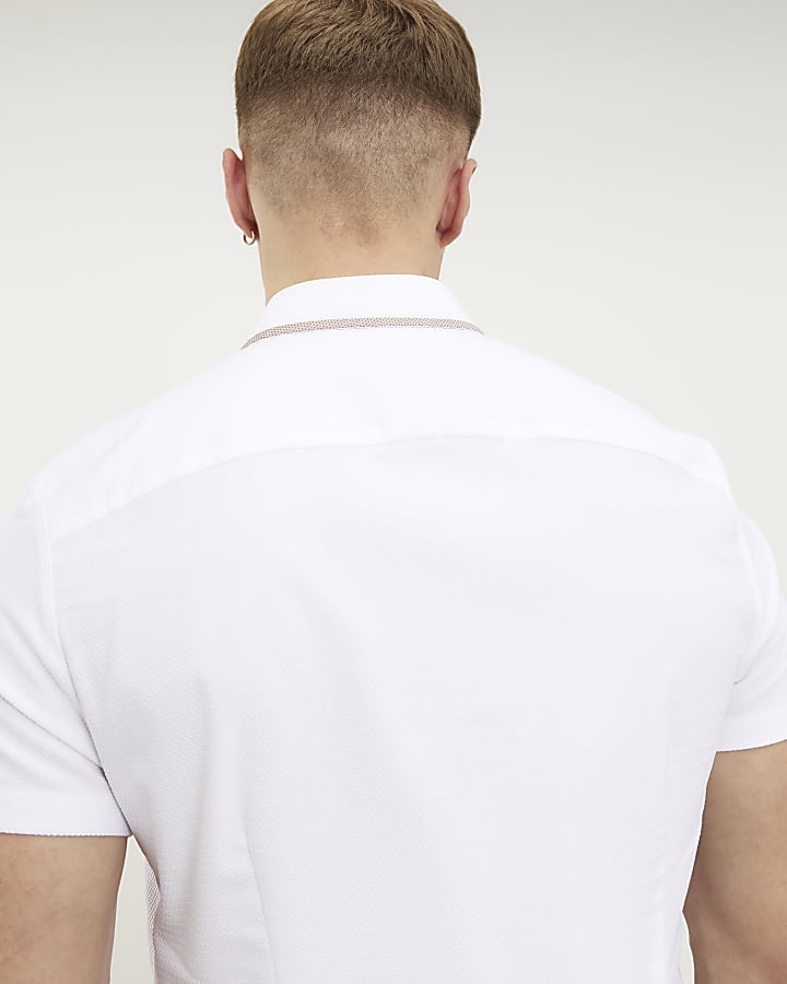 White Muscle Fit Tipped Shirt
