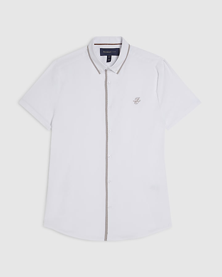 White Muscle Fit Tipped Shirt