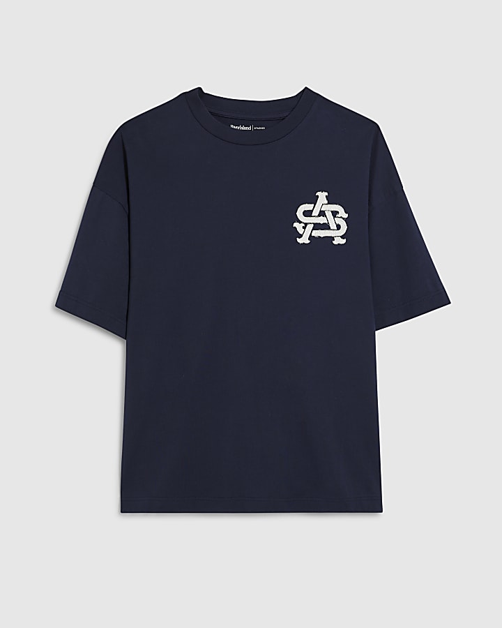Navy Oversized Fit AS Applique T-Shirt
