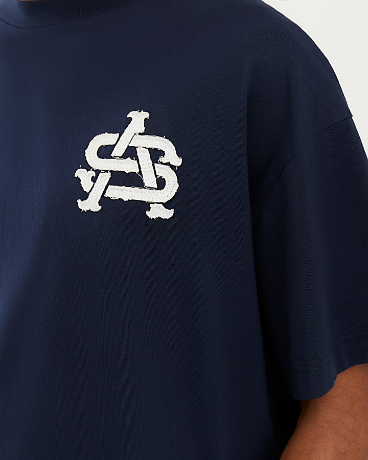 Navy Oversized Fit AS Applique T-Shirt
