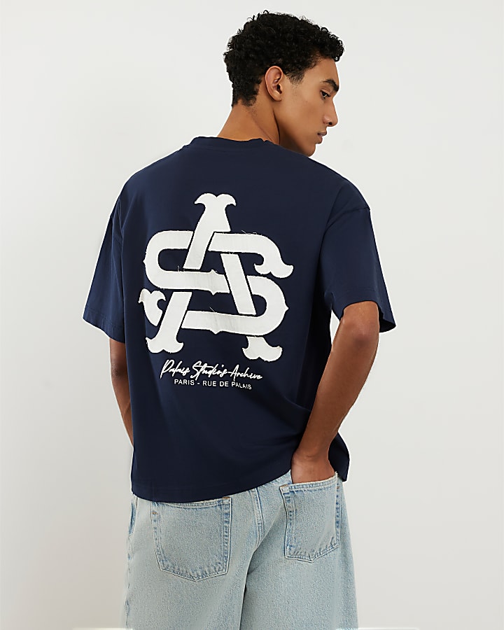 Navy Oversized Fit AS Applique T-Shirt