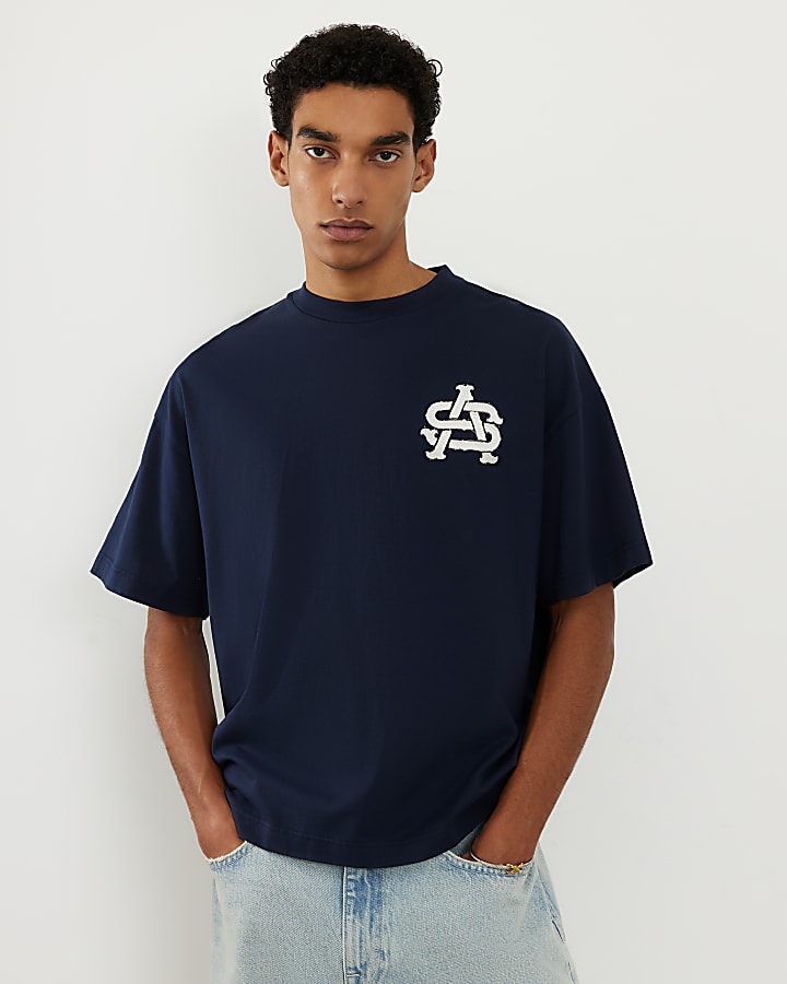 Navy Oversized Fit AS Applique T-Shirt