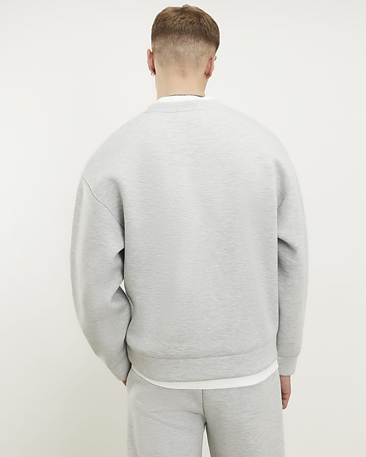 Grey Oversized Premium Embroidered Sweatshirt