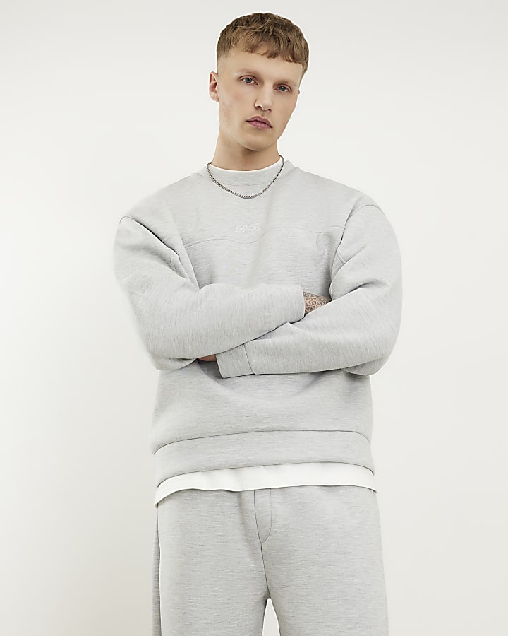 Grey Oversized Premium Embroidered Sweatshirt