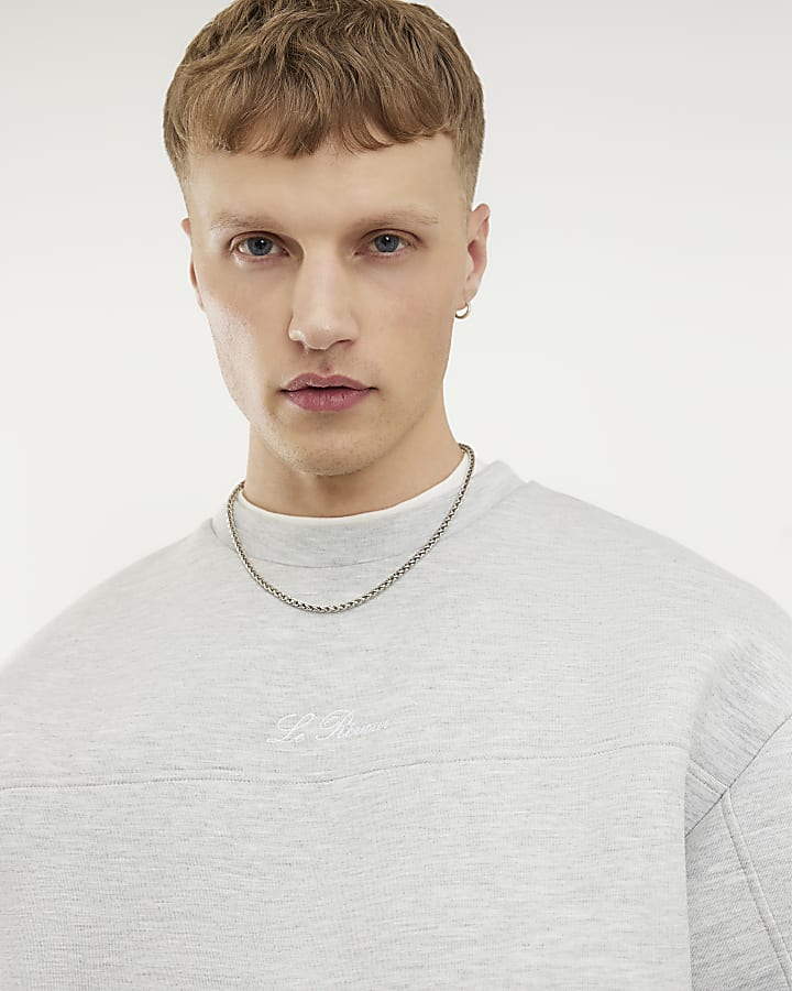 Grey Oversized Premium Embroidered Sweatshirt