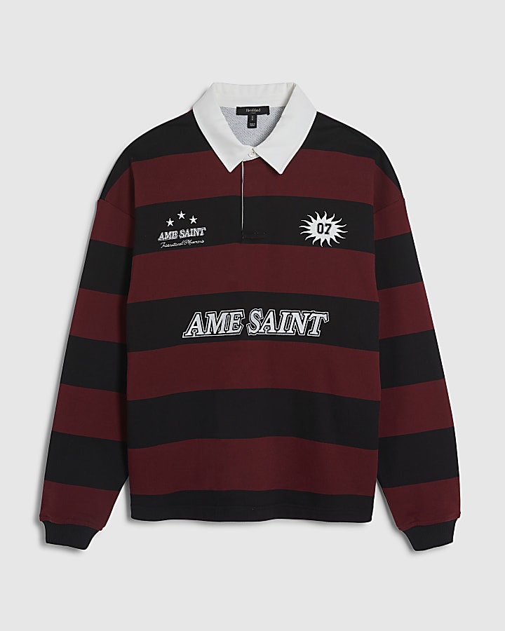 Red Striped Long Sleeve Rugby Shirt