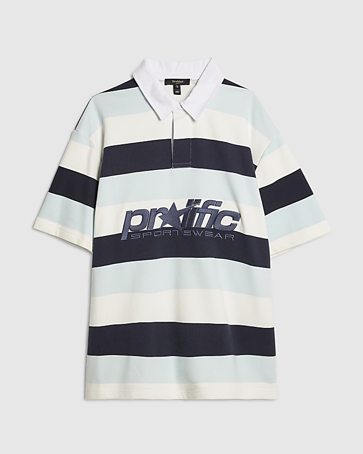 Blue Oversized Fit Striped Rugby Top