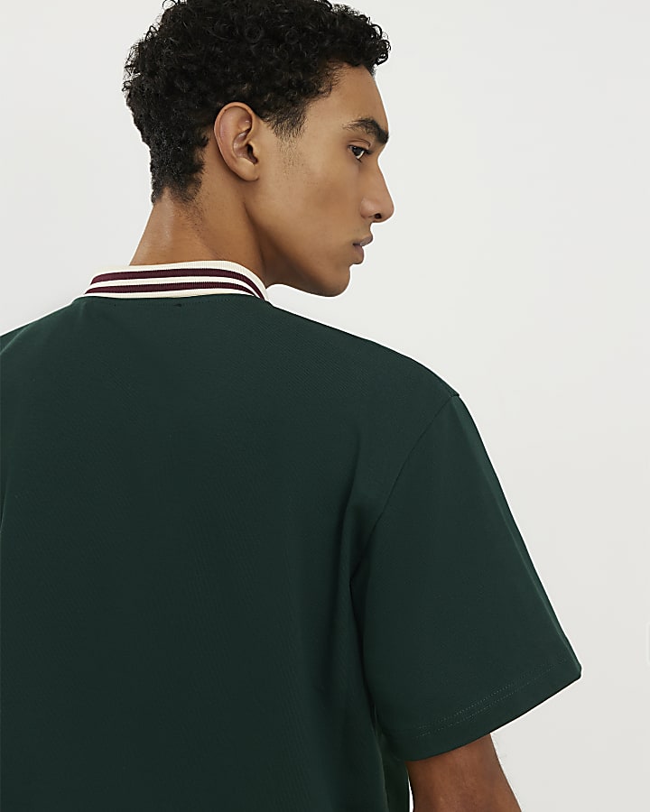 Green Oversized Fit Striped Rugby Shirt