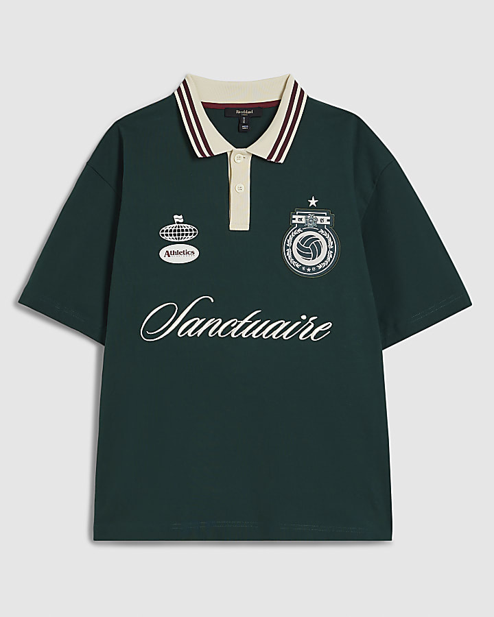 Green Oversized Fit Striped Rugby Shirt