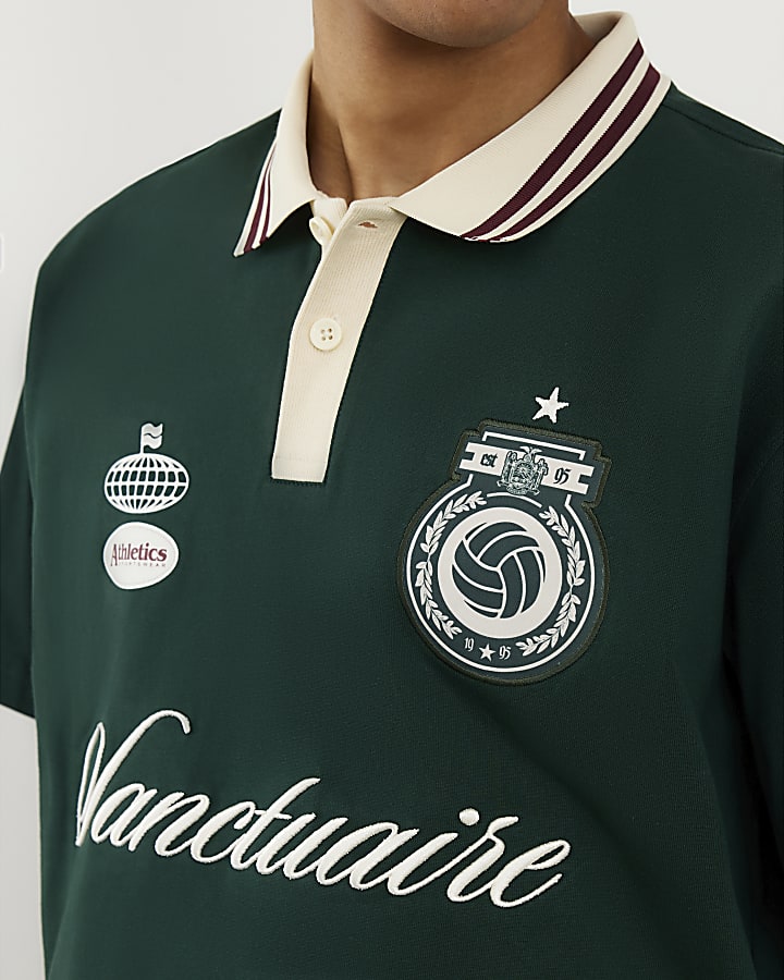 Green Oversized Fit Striped Rugby Shirt